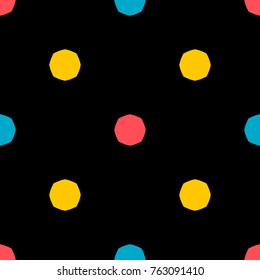 Seamless pattern with colorful circular geometric elements.