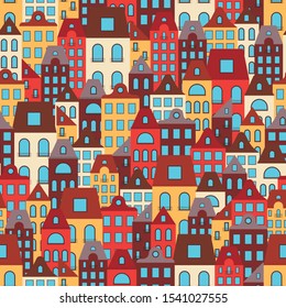 Seamless pattern of the colorful city landscape.