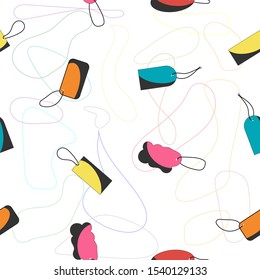 Seamless pattern of colorful clothes tag for wallpaper, paper business, fabric work, garment issue. Vector design.
