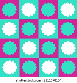 Seamless pattern with colorful cloud shape on pink and green checked vector