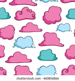 Seamless pattern of colorful clouds using doodle art on white background