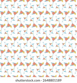 Seamless Pattern of Colorful Cocktail Glasses with Orange Wedges Motif