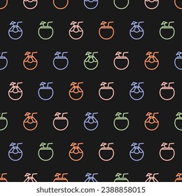 Seamless pattern with colorful coconut drink and black background