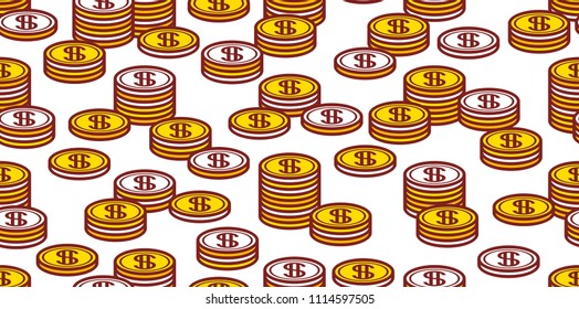 Seamless pattern with Colorful Coins. isolated on white background
