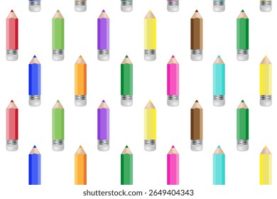 Seamless pattern of colorful colored pencils, art tools consisting of pigment core encased in wood, used for various artistic purposes, such as drawing, coloring, and sketching. - Powered by Shutterstock - Get 15% off with code: PIKWIZARD15