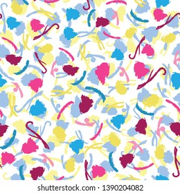 Seamless pattern of colorful confetti. Festive background. Vector