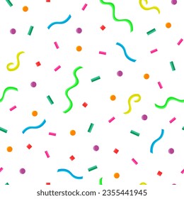 Seamless pattern with colorful confetti and ribbons