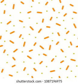 Seamless pattern with colorful confetti sprinkles. Donut glaze background. Minimal line shape and dots.  Minimal line shape and dots. Geometric scrapbook design.

