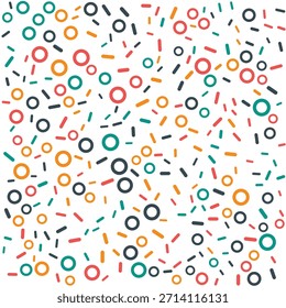 Padrão contínuo de confetes coloridos, borrifadas e formas abstratas em