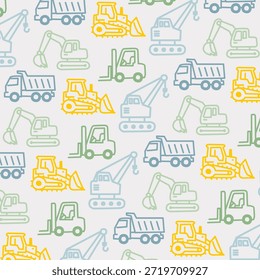 Seamless Pattern of Colorful Construction Vehicles