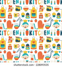 seamless pattern with colorful cooking icons