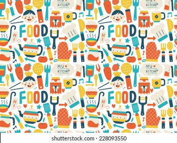 seamless pattern with colorful cooking icons