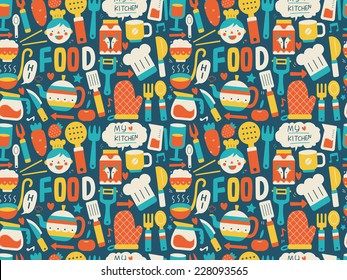 seamless pattern with colorful cooking icons