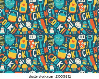 seamless pattern with colorful cooking icons