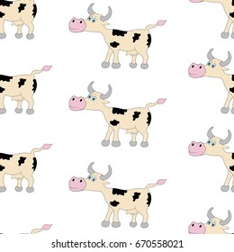 Seamless pattern from the colorful cows on the white background. Vector illustration