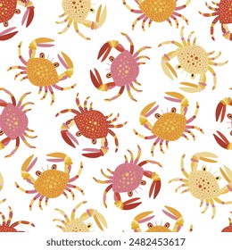 Seamless pattern with colorful crabs. on a white background. Suitable for baby prints, baby decor, wallpaper, wrapping paper, stationery, scrapbooking, etc.