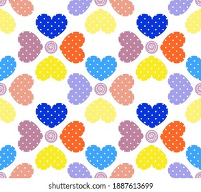Patrón sin foco, flores creativas coloridas en forma de corazón aisladas en el vector de ilustración de fondo blanco.