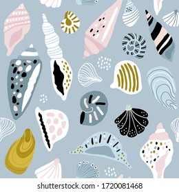 Seamless pattern with colorful creative seashells. Creative marine texture. Great for fabric, textile Vector Illustration