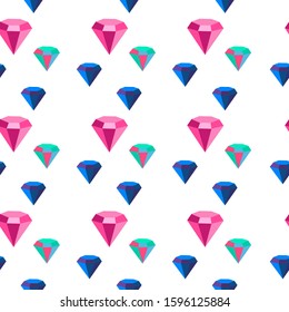 Seamless pattern with colorful crystal. Multicolored gem stone.