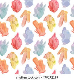 Seamless pattern of colorful crystals, isolated on a white background. Vector graphic design background.