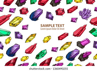 Seamless pattern with colorful crystals. Template for banners, backgrounds with place for text.
