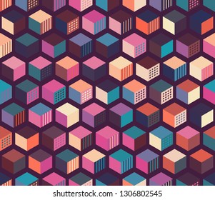 Seamless pattern with colorful cubes. Geometric background.