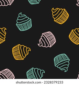Seamless pattern with colorful cupcakes