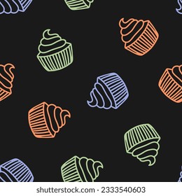 Seamless pattern with colorful cupcakes