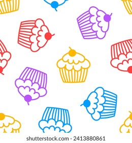 Seamless pattern with colorful cupcakes