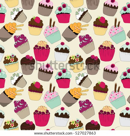 Seamless Pattern Colorful Cupcakes Muffins Vector Stock Vector
