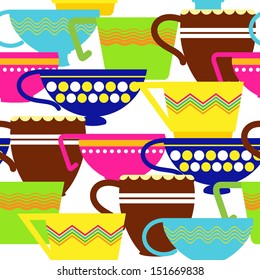 Seamless pattern with colorful cups. 