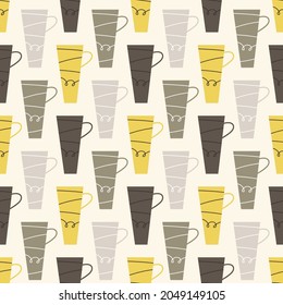 Seamless pattern with colorful cups. Design for fabric and paper, surface textures.