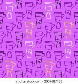 Seamless pattern with colorful cups. Design for fabric and paper, surface textures.