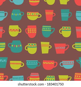 Seamless pattern with colorful cups. Vector illustration.
