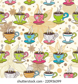 Seamless pattern with a colorful cups. Vector illustration