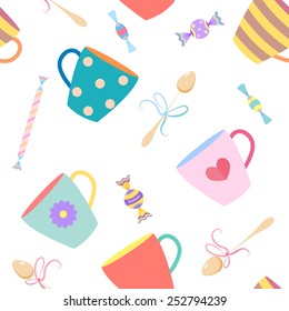 Seamless pattern with a colorful cups. Vector illustration
