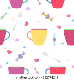 Seamless pattern with a colorful cups. Vector illustration