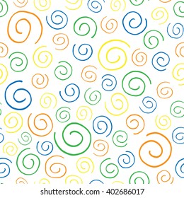 Seamless pattern colorful curlicues on white background