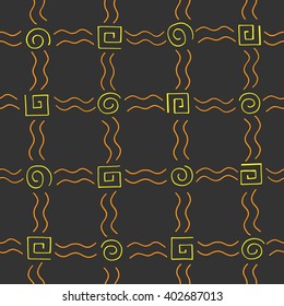 Seamless pattern colorful curlicues on black background