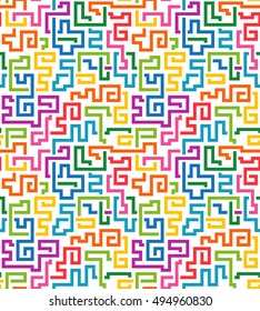 Seamless pattern with colorful curved lines and twisted rectangle. Vector background