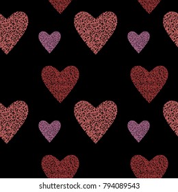 Seamless pattern with colorful curvy hearts. Romantic abstract background.