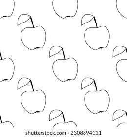 Seamless Pattern with Colorful Cute Apple. Trendy Cartoon Texture.  Vector Illustration Coloring Book Page