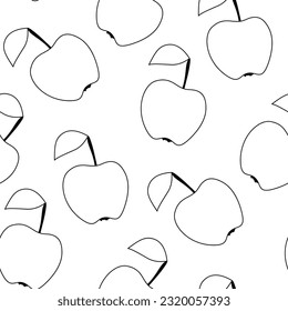 Seamless Pattern with Colorful Cute Apple. Trendy Cartoon Texture.  Vector Illustration Coloring Book Page