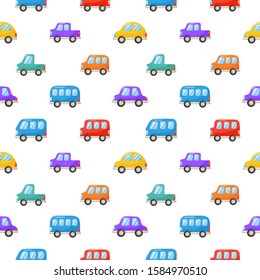 seamless pattern colorful cute car cartoon style isolated on white background. illustration vector.