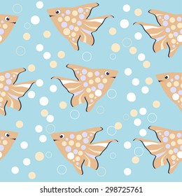 Seamless pattern with colorful cute cartoon fishes. Vector illustration