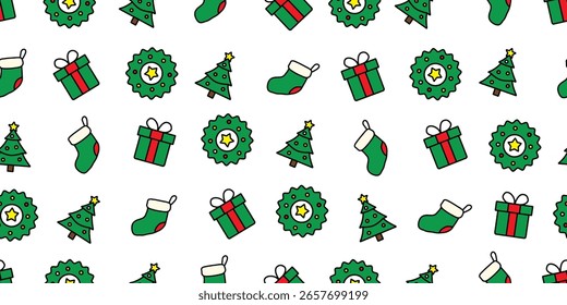 Seamless Pattern of Colorful and Cute Christmas Icons Background Design