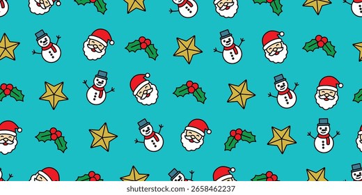 Seamless Pattern of Colorful and Cute Christmas Icons Background Design