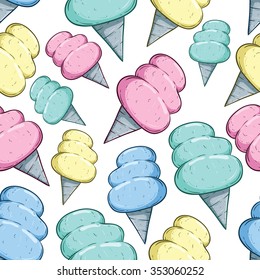 Seamless Pattern Of Colorful Cute Cotton Candy