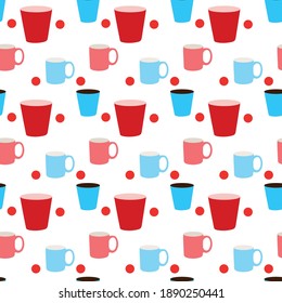 Seamless pattern with colorful cute cups.Template for design fabric, backgrounds, wrapping paper, package.