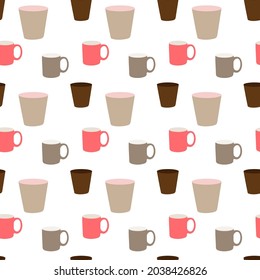 Seamless pattern with colorful cute cups.Template for design fabric, backgrounds, wrapping paper, package.